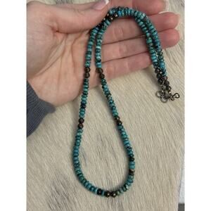 Native American Sterling Silver Navajo Bench Pearl Turquoise Rondelle Necklace